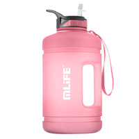 Bouteille d'eau sport réutilisable noire givrée personnalisée de 2200 ml, sans BPA, écologique, sans danger pour les aliments, anti-fuite, avec paille, pour le fitness, la gym, les adultes