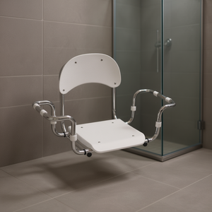 Asiento de Baño con Respaldo, Marco Cromado, Blanco, 36 cm de Largo, 40 cm de Ancho, 20 cm de Alto, Equipo de Seguridad para Baño - Product Image 3