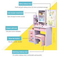 Coiffeuse nordique pour filles avec miroir lumineux et tiroirs, meuble de chambre en bois blanc