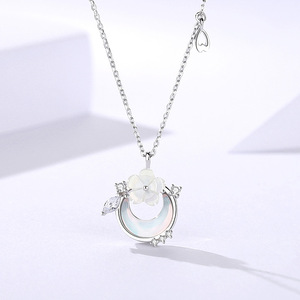 Collar de Clavícula de Plata de Ley con Flor Lunar e Incrustaciones de Concha Iridiscente, Colgante de Circonita Brillante para Mujer, Joyería Fina de Moda - Product Image 2