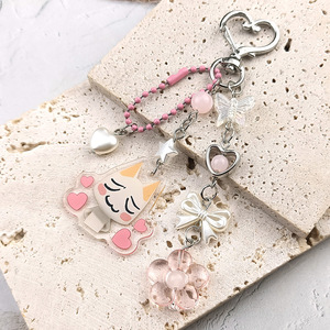 Collier de perles Chat Blanc Cartoon <span class=keywords><strong>Hatchi</strong></span> Wali, style Soft-girl rose, cœur-fleur, alliage, style pastoral, porte-clés en acrylique - Product Image 2