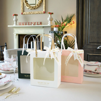 Sacs cadeaux pour mariage et fêtes, 3 couleurs, avec poignée et fenêtre, sacs en papier pour emballages cadeaux (sans ruban, sans étiquette)