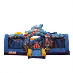 Grand château gonflable en forme de requin, trampoline ignifuge et imperméable, installation facile, taille personnalisée - Product Image 1