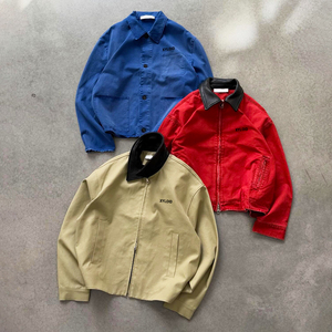 Street Wear Zipper Button High Quality Wash Duck <b>Canvas</b> Work <b>Jacket</b> Custom Designer Oversized Crop Boxy Fit Faded Work <b>Jacket</b> - Product Image 1