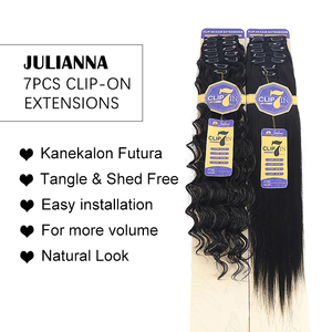 Extensions de cheveux synthétiques à clipser Julianna Wholesale, 24 pouces, 7 pièces, 16 clips, effet Yaki lisse, sans couture - Product Image 2