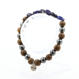 Sodalite from Brazil + Hematite + wood 8 mm <b>beads</b> <b>Bracelet</b>. Made in France - Product Image 1