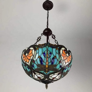 Lustre suspendu de style Tiffany LongHuiJing, en verre teinté, avec décoration de perles, finition en laiton LED - Product Image 6