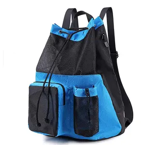 OEM Foldable Draw string Back pack Polyester Mesh Bags For Beach Swimming Sports Storage Bagpack Rope Pocket Drawstring Backpack