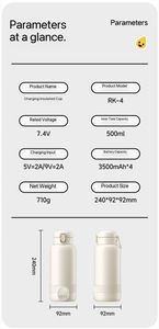 Ventes chaudes - Bouilloire électrique intelligente rechargeable de 500 ml, isolée, portable, avec charge USB, bouilloire de voyage électrique - Product Image 6