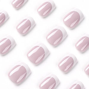 24 <span class=keywords><strong>Uñas</strong></span> Postizas Cuadradas con Borde Blanco Francés, <span class=keywords><strong>Uñas</strong></span> Postizas de ABS con Cobertura Total en <span class=keywords><strong>Rosa</strong></span> y Acabado <span class=keywords><strong>Natural</strong></span> Brillante - Product Image 3