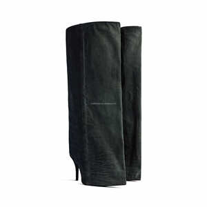 Volume exagéré en cuir de veau talon aiguille filles genou haute botte droite jambe large femmes bottes nouveau Wader 110mm botte en cuir - Product Image 6