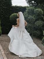 Robes de mariée modernes en satin coupe trapèze MW666 2026, col cœur, longueur ras du sol, taille naturelle, grande taille, traîne balayante