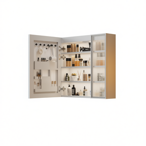 Armoire à pharmacie murale FCH avec miroir LED, 20+8,5x28 pouces, en panneau de particules blanc, avec étagères et éclairage - Product Image 1