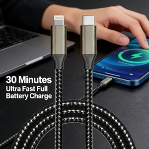 สาย USB C to L 27W PD ชาร์จเร็ว สายถักไนลอน สำหรับ <span class=keywords><strong>iPhone</strong></span> <span class=keywords><strong>14</strong></span> 13 12 ซิงค์ข้อมูล + ชาร์จ 2-in-1 - Product Image 3
