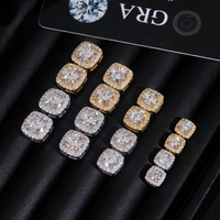 Boucles d'oreilles clous en argent 925 plaqué rhodium, avec moissanite VVS1 carrée de 1 ou 2 carats, sertie halo, à visser, certifiées GRA, testées au diamant.