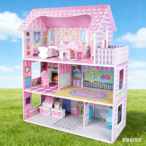 <span class=keywords><strong>Maison</strong></span> de poupée personnalisée rose, villa de simulation éducative <span class=keywords><strong>en</strong></span> <span class=keywords><strong>bois</strong></span>, jouets pour enfants - Product Image 3