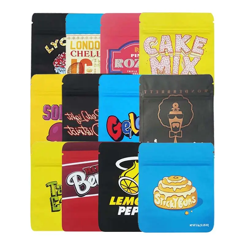 Wholesale Candy Packaging 3.5g Edible Flower Cookie Smell Proof Zipper Mylar Plastic Bag Aluminum Foil Zip Lock Stand Up Pouches