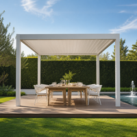 Pergola bioclimatique motorisée en aluminium à l'aspect bois HESIWEI, moderne et luxueuse, pour balcon, jardin, terrasse extérieure