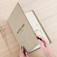 Porte-menu en tissu texturé, pliable, pour restaurant, bar, traiteur, avec logo personnalisé en estampage à chaud doré