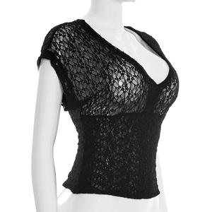 Viviblook J26TP051 Blusas Casuales para Mujer, Nuevas, Sexys, de Color Sólido, Cuello en V, Encaje, Ajustadas, de Manga Corta, para Mujer - Product Image 2