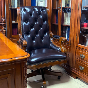Sedia Presidenziale Girevole in Legno Massello Stile Americano di Lusso, Sedia Direzionale di Alta Gamma, Sedia da Ufficio Classica. - Product Image 3