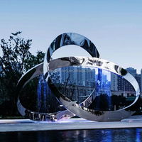 Fontaine à anneau en acier inoxydable DEWY DW_10M avec rideau d'eau et anneau lumineux LED, grand miroir moderne pour décoration extérieure de hôtels et espaces publics