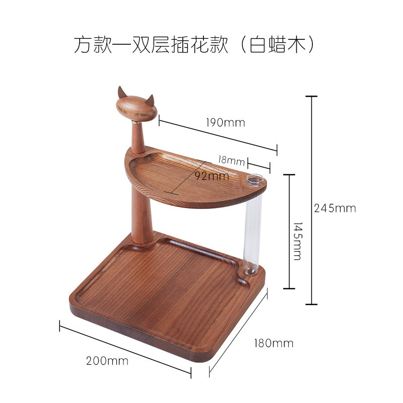 Cat storage (flower vase) carbonized ash wood square style