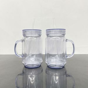 Vasos de plástico de doble pared de 20 oz con logotipo personalizado, tipo Mason Jar, para café helado y bebidas, con tapa y pajita, diseño de globo de nieve. - Product Image 2