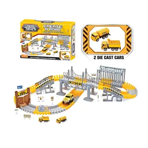 Engineering Tracks car for kids toys,144 pcs Create A Engineering World Road Race,Flexible Track Play set and Engineering Car