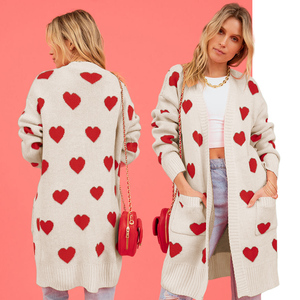 Valentines Day Gift Knitted <strong>Cardigan</strong> Heart Jacquard Outwear Cute pink Women <strong>Long</strong> Sweaters <strong>Cardigans</strong> <strong>With</strong> <strong>Pockets</strong> - Product Image 4