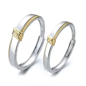 Amor entrelazado pareja anillo personalidad par anillos S925 plata esterlina un par de diseño de nicho caja Simple y creativa de moda
