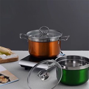 Stainless Steel Soup <b>Pot</b> <b>Set</b> Colored 5 Piece Induction Compatible Household Stewing <b>Pot</b> With Glass Lid - Product Image 3