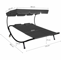 Chaise longue double de patio avec roulettes, hamac d'extérieur avec auvent réglable et oreiller pour véranda et jardin