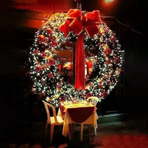 OEM miniature prelit christmas wreath and garland with led lights decor for christmas decoration