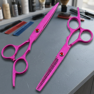 Ciseaux de barbier professionnels en acier inoxydable pour droitiers avec manche long et lames ultra-affûtées à 28 dents pour la coiffure en salon - Product Image 1