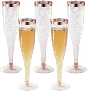 Flûtes de Champagne personnalisées à bord doré, en plastique <span class=keywords><strong>jetable</strong></span> bon marché pour les tasses de fête de mariage Mimosa - Product Image 1