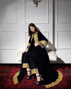 Pretty & Beautiful Handmade <b>Velvet</b> Vintage Floral Floor-Length <b>Jacket</b> with Pant Dress for Summer Wedding/Party Wear - Product Image 5