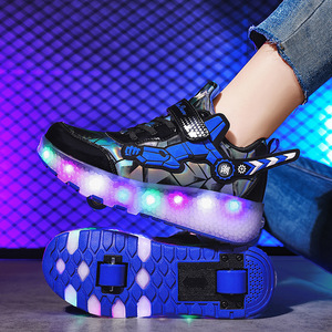 Children's Light Up Roller Shoes With Retractable Wheels Velcro Closure Casual For Boys Age 4-6Y Black 2166 EUR31 - Product Image 3