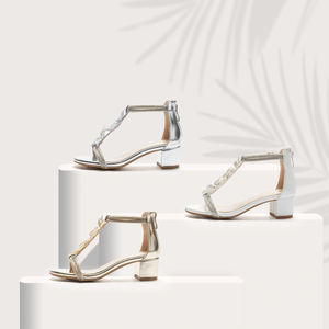 <span class=keywords><strong>Sandali</strong></span> con Tacco a Blocco Dorato per Ragazze, Punta Aperta con Decorazione Floreale in Strass, Cinturino a T alla Caviglia, Scarpe Eleganti per Primavera Estate e Feste - Product Image 3