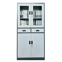 Armoire de classement robuste en acier laminé à froid avec vitrine en verre, 2 tiroirs centraux et base de rangement verrouillable pour la vente en gros B2B