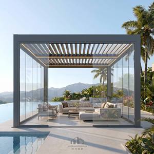 <span class=keywords><strong>Pérgola</strong></span> de Aluminio con Techo Bioclimático de Lamas y Paredes de Cristal, Terraza de Lujo, Solárium a <span class=keywords><strong>Precio</strong></span> de Fábrica para Bar en Azotea Comercial - Product Image 2