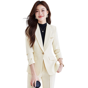 Women's Suit Set Light Blue Three Quarter Sleeve Office Lady Spring Anti-Wrinkle Polyester Worsted Fabric - Product Image 5