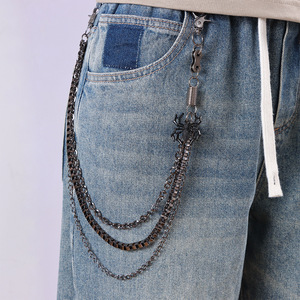 Hip Hop Punk Metal Multi Layered <b>Chain</b> Waist <b>Chain</b> Gunmetal Spider Pendant <b>Jeans</b> Accessory Casual Streetwear Style - Product Image 2