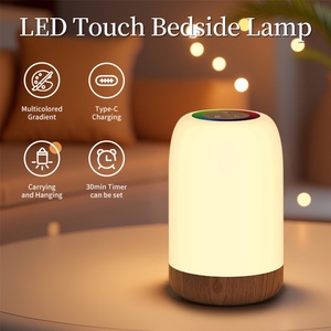 Lampe tactile LED avec couleurs RGB à intensité variable, lampe de table en bois, fonction de minuterie, rechargeable par USB, veilleuse pour chambre à coucher, décoration pour enfants - Product Image 3