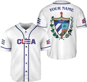 Maillot de baseball personnalisé avec broderie de logo, maillot du drapeau de Cuba, maillot cubain pour hommes et femmes, t-shirt avec drapeau de Cuba et des États-Unis - Product Image 5