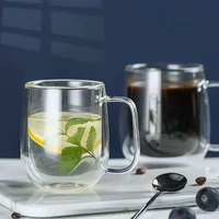 Tasse à thé en verre à double paroi, résistante à la chaleur, en verre borosilicate, avec poignée, tasse à café isolée transparente pour la maison et le bureau