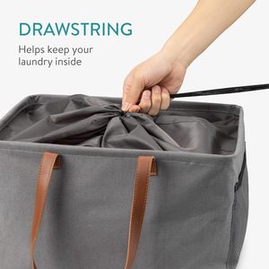 Paniers à linge pliables <span class=keywords><strong>Navaris</strong></span> - Paniers à linge pliables - Bacs de rangement pour vêtements avec couvercle à cordon en tissu et sac anti-poussière - Product Image 4