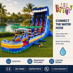 Piscine gonflable commerciale écologique à trois voies, longue, avec motifs de palmiers tropicaux bleus, gris, jaunes et oranges, idéale pour la <span class=keywords><strong>location</strong></span> extérieure - Product Image 4