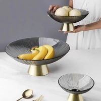 Samyo Vente en gros Bol à fruits transparent 13 pouces pour mariage Assiette de présentation en verre avec bordure dorée pour la décoration de mariage