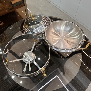 Set di Scaldavivande Rotondi in Acciaio Inox per Buffet di Hotel, Dorati e Argentati, per Feste ed Eventi - Product Image 5